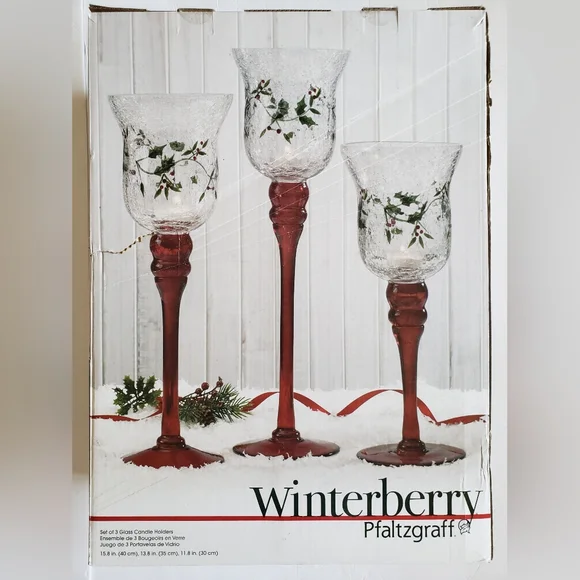 Pfaltzgraff Winterberry Glass Candle Holders - Red and Green